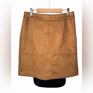 🆕💜 LOFT Faux Suede Mini Skirt Tan Brown Size 4 Pocket Stretch